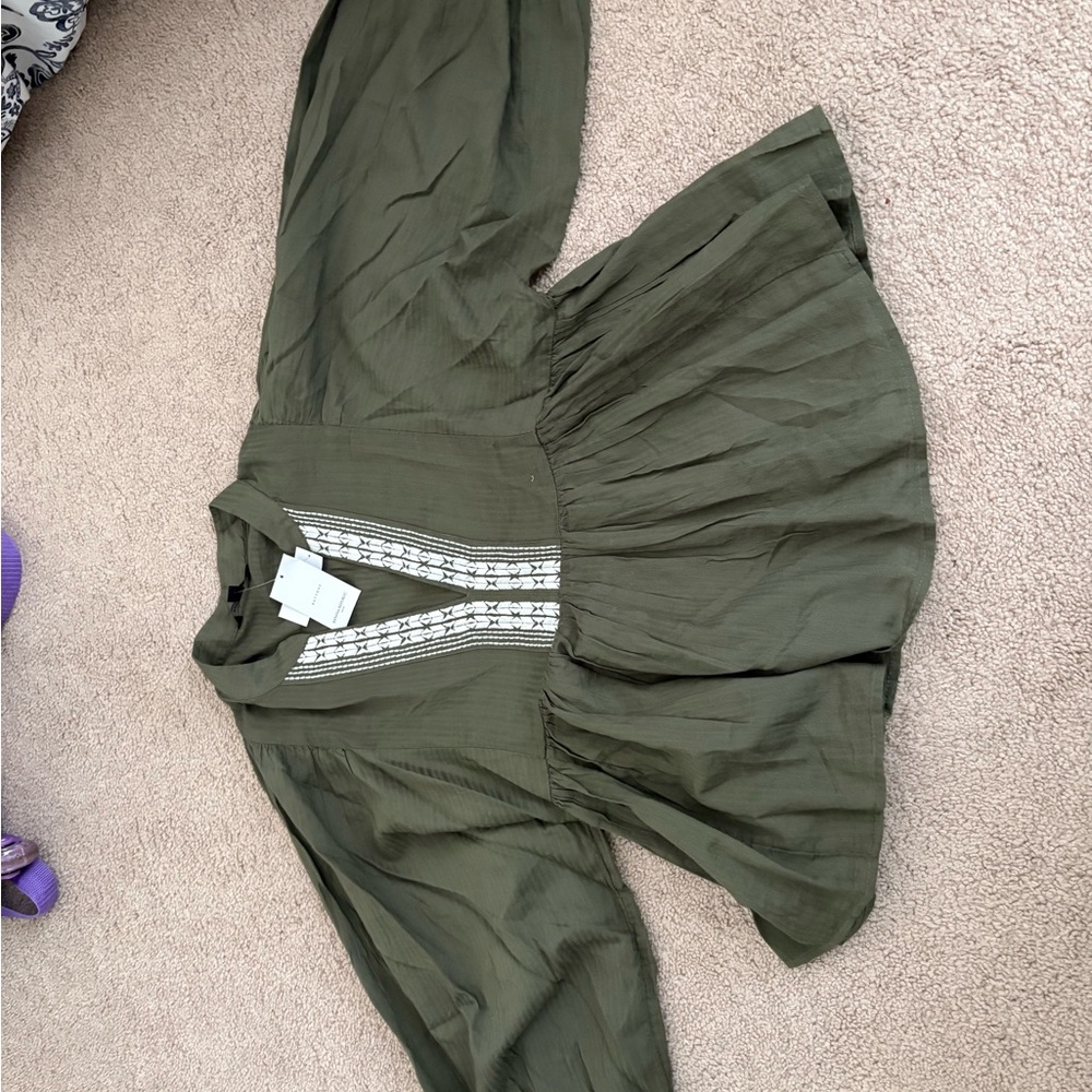 Banana Republic Olive Blouse with White Detailing